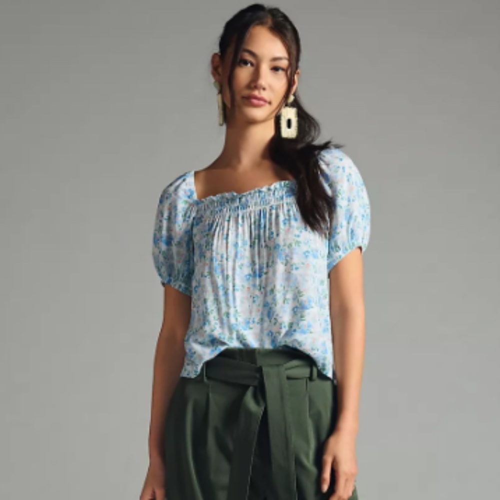 ANTHROPOLOGIE Cloth & Stone Smocked Bubble Top SIZE M